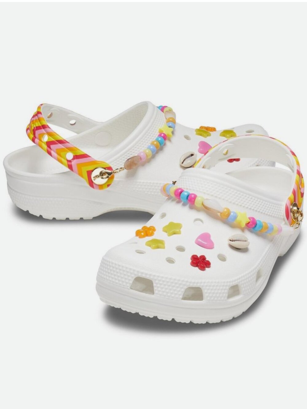 NEW! CROCS CLASSIC FESTIVAL VIBES CLOG Women's Shoe Rainbow Multi/White Jibbitz